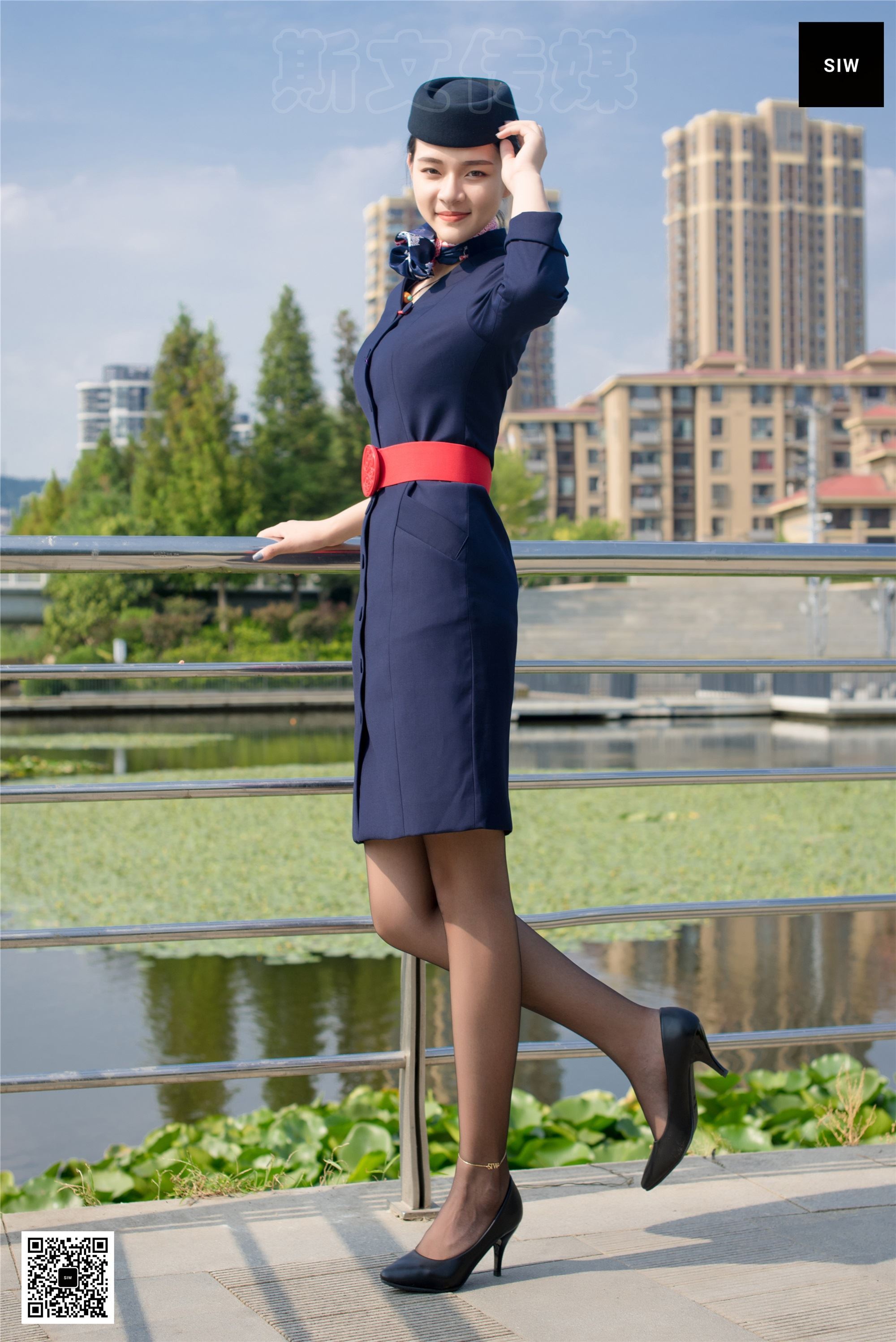 SIW斯文传媒 051 东航工装制服帽子丝巾套裙四件套 - 思琪